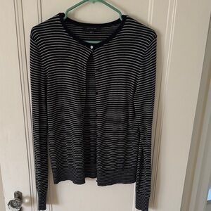 Ann Taylor Black and White Striped Crewneck Cardigan